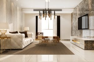 Thiết kế nội thất trọn gói Thanh Oai uy tín 2025 1 3d rendering luxury modern living room with leather sofa lamp 1 1