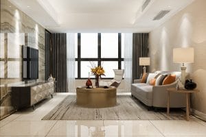 Thi công nhà phố hiện đại: Không gian sống tối ưu 2025 1 3d rendering luxury modern living room with leather sofa lamp 2