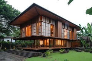 Thi công nhà vườn – Giải pháp không gian xanh lý tưởng cho gia đình Việt 1 photorealistic wooden house with timber structure 1 1
