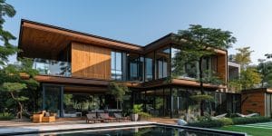 photorealistic wooden house with timber structure 3